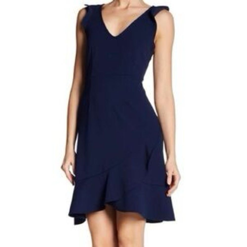 NWT The VANITY ROOM Womens Navy Blue Trumpet Skirt Fit and Flare V-Neck Dress XL